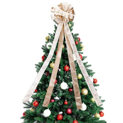 Duża Kokarda Zwieńczenie Choinki 130 cm Merry Christmas Kremowa