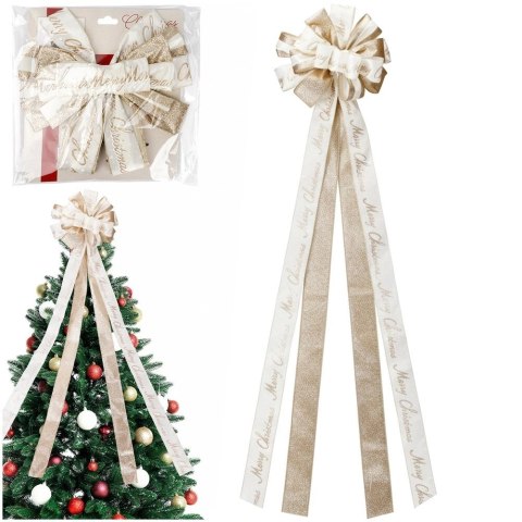 Duża Kokarda Zwieńczenie Choinki 130 cm Merry Christmas Kremowa