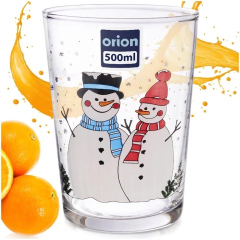 Duża Szklanka Zimowy Motyw Bałwanki 500ml Szkło Zmywarka ORION