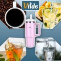 Duży Kubek Termiczny 1,2 L z Rurką i Uchwytem Różowy Stalowy VILDE