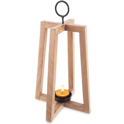 Duży Świecznik Drewno Mango 44 cm Lampion Boho z Metalem ORION Loft