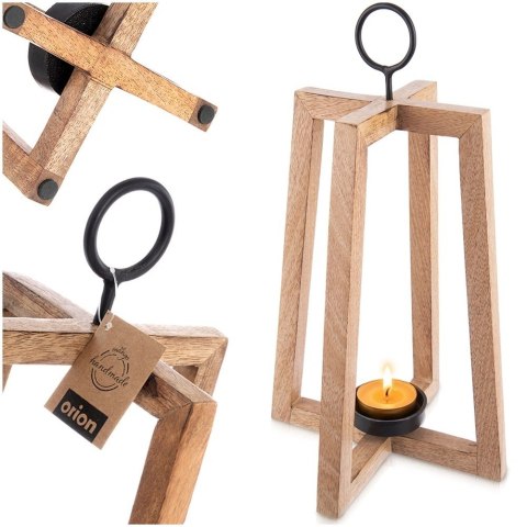 Duży Świecznik Drewno Mango 44 cm Lampion Boho z Metalem ORION Loft