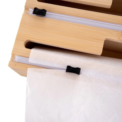 Dyspenser 2w1 na Folię i Papier do Pieczenia Bambus Nożyk 34 cm