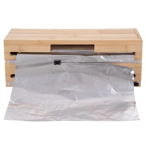 Dyspenser 2w1 na Folię i Papier do Pieczenia Bambus Nożyk 34 cm