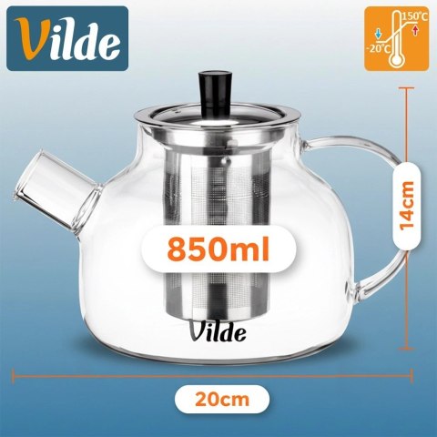 Dzbanek Szklany 850ml z Zaparzaczem Stalowym Sitkiem do Herbaty VILDE