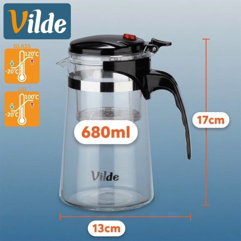 Dzbanek Szklany VILDE Zaparzacz 680 ml System Spustowy Herbaty Ziół