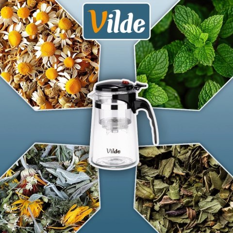 Dzbanek Szklany VILDE Zaparzacz 680 ml System Spustowy Herbaty Ziół