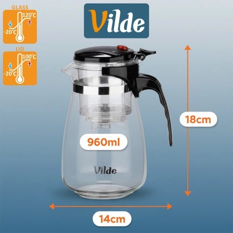 Dzbanek Szklany VILDE Zaparzacz 960 ml System Spustowy Gorące Zimne