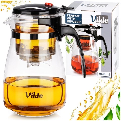 Dzbanek Szklany VILDE Zaparzacz 960 ml System Spustowy Gorące Zimne
