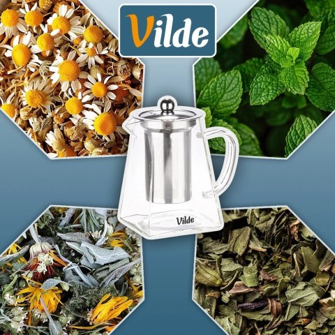 Dzbanek Szklany Zaparzacz Sitko Kwadrat 730ml Herbaty Ziół VILDE