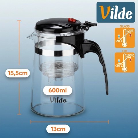 Dzbanek Szklany Zaparzacz VILDE 600 ml System Spustowy Borokrzemowe