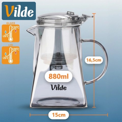 Dzbanek Zaparzacz Szkło 880 ml System Spustowy Kwadratowy VILDE