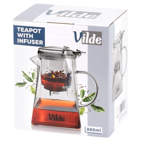 Dzbanek Zaparzacz Szkło 880 ml System Spustowy Kwadratowy VILDE
