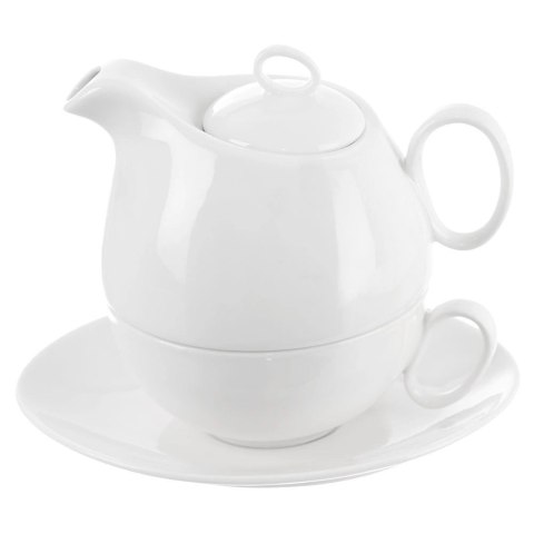 Dzbanek z Filiżanką do Herbaty Ziół Naparów Porcelanowy Biały ORION 3 el.