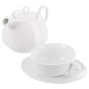 Dzbanek z Filiżanką do Herbaty Ziół Naparów Porcelanowy Biały ORION 3 el.