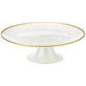 Elegancka Patera na Tort Ciasto Szkło Białe Złoty Rant 21cm Nóżka