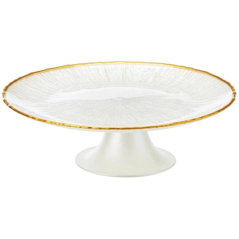 Elegancka Patera na Tort Ciasto Szkło Białe Złoty Rant 21cm Nóżka
