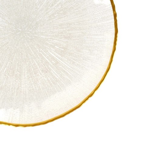 Elegancka Patera na Tort Ciasto Szkło Białe Złoty Rant 21cm Nóżka
