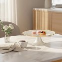 Elegancka Patera na Tort Ciasto Szkło Białe Złoty Rant 21cm Nóżka