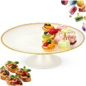 Elegancka Patera na Tort Ciasto Szkło Białe Złoty Rant 21cm Nóżka