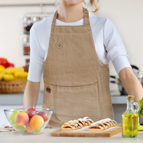 Fartuch Kuchenny Brązowy 100% Bawełna Regulowany ORION z Kieszenią