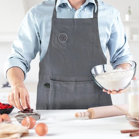 Fartuch Kuchenny Grafitowy Szary Bawełniany z Kieszenią ORION Gastro