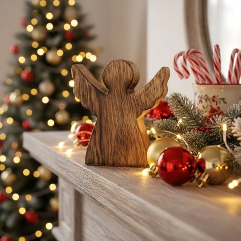 Figurka Anioł Drewno Mango 10 cm Dekoracja Loft Naturalna ORION Boże