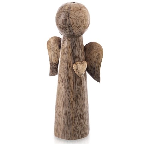 Figurka Anioł Drewno Mango 21 cm Stylowa Dekoracja Świąteczna