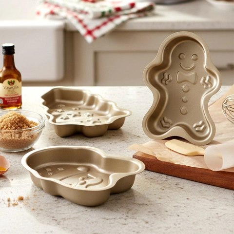 Foremki do Pieczenia Zestaw 3 szt. Stal PTFE LA CUCINA Mikołaj Choinka