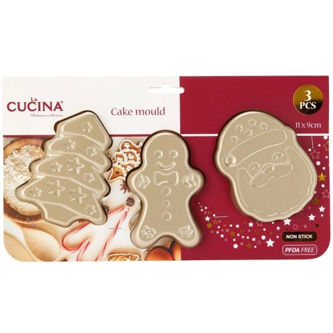 Foremki do Pieczenia Zestaw 3 szt. Stal PTFE LA CUCINA Mikołaj Choinka