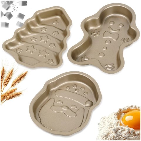 Foremki do Pieczenia Zestaw 3 szt. Stal PTFE LA CUCINA Mikołaj Choinka