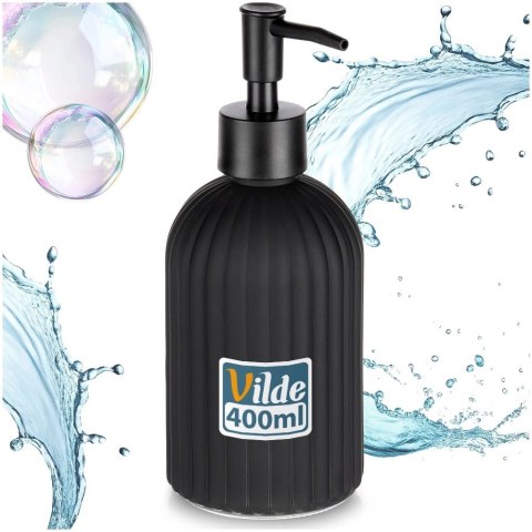 Dozownik do Mydła Czarny Mat Szklany Ryflowany 400 ml VILDE Łazienka