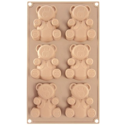 Forma Silikonowa Misie na 6 Babeczek Beżowa ORION 30 cm do Pieczenia