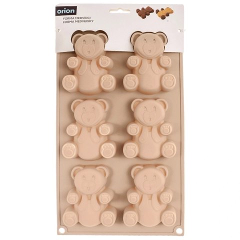 Forma Silikonowa Misie na 6 Babeczek Beżowa ORION 30 cm do Pieczenia