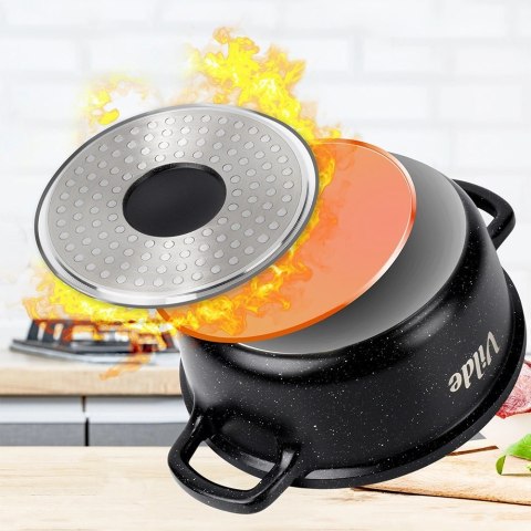 Garnek Granitowy 1,2 L 16 cm Pokrywka Aroma Dozownik Silikon VILDE