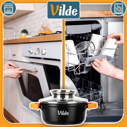 Garnek Granitowy 1,2 L 16 cm Pokrywka Aroma Dozownik Silikon VILDE