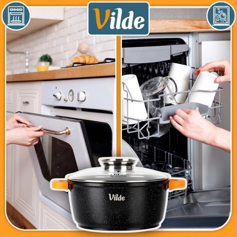 Garnek Granitowy 4,0 L 24 cm Pokrywka Aroma Dozownik Silikon VILDE