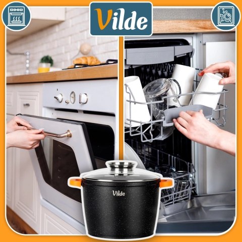 Garnek Granitowy 6,7 L 24 cm Pokrywka Aroma Dozownik Silikon VILDE