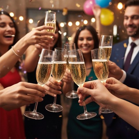 Kieliszki do Szampana Prosecco 4 szt. 210 ml Szkło Wzór Paski do Zmywarki