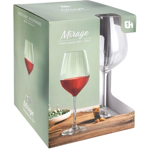 Kieliszki do Wina Czerwonego 490 ml Ryflowane Komplet 4 szt.