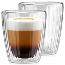 Komplet 2 Szklanek Termicznych 230ml Podwójne Szkło Paskowane Kawa