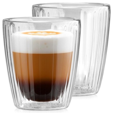 Komplet 2 Szklanek Termicznych 230ml Podwójne Szkło Paskowane Kawa