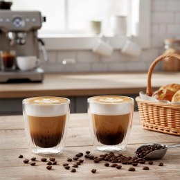 Komplet 2 Szklanek Termicznych 230ml Podwójne Szkło Paskowane Kawa