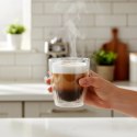 Komplet 2 Szklanek Termicznych 230ml Podwójne Szkło Paskowane Kawa
