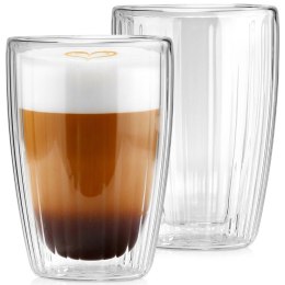 Komplet 2 Szklanek Termicznych 350ml Podwójne Szkło Paskowane Kawa