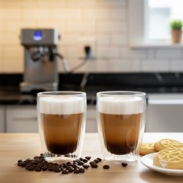 Komplet 2 Szklanek Termicznych 350ml Podwójne Szkło Paskowane Kawa