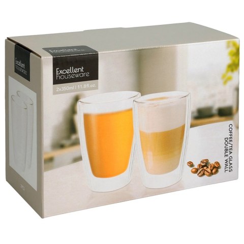 Komplet 2 Szklanek Termicznych 350ml Podwójne Szkło Paskowane Kawa