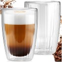 Komplet 2 Szklanek Termicznych 350ml Podwójne Szkło Paskowane Kawa