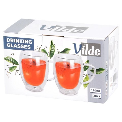 Komplet 2 Szklanek Termicznych z Uchem 320ml Podwójne Szkło VILDE