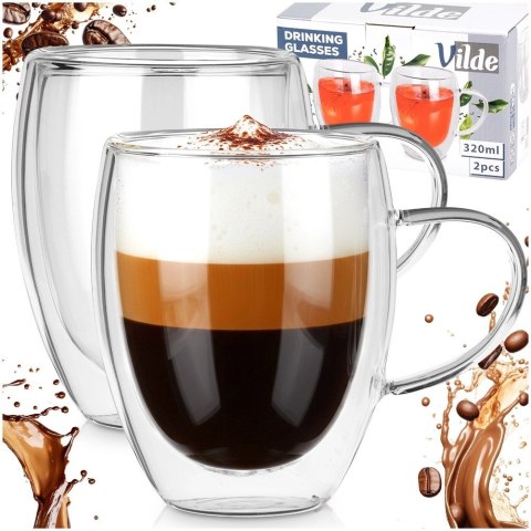 Komplet 2 Szklanek Termicznych z Uchem 320ml Podwójne Szkło VILDE